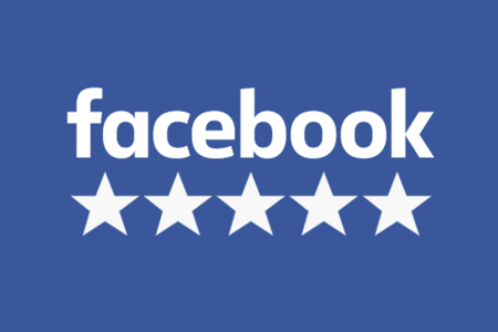 big-Facebook 5 Star Facebook logo above five white stars on a blue background.