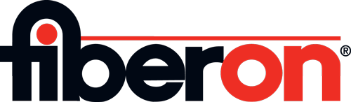 Fiberon logo with stylized black and red text and a red line above the letters "beron.